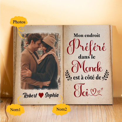 Cadre en Bois 2 Prénoms Personnalisés avec Photo pour Couple Cadeau Saint Valentin