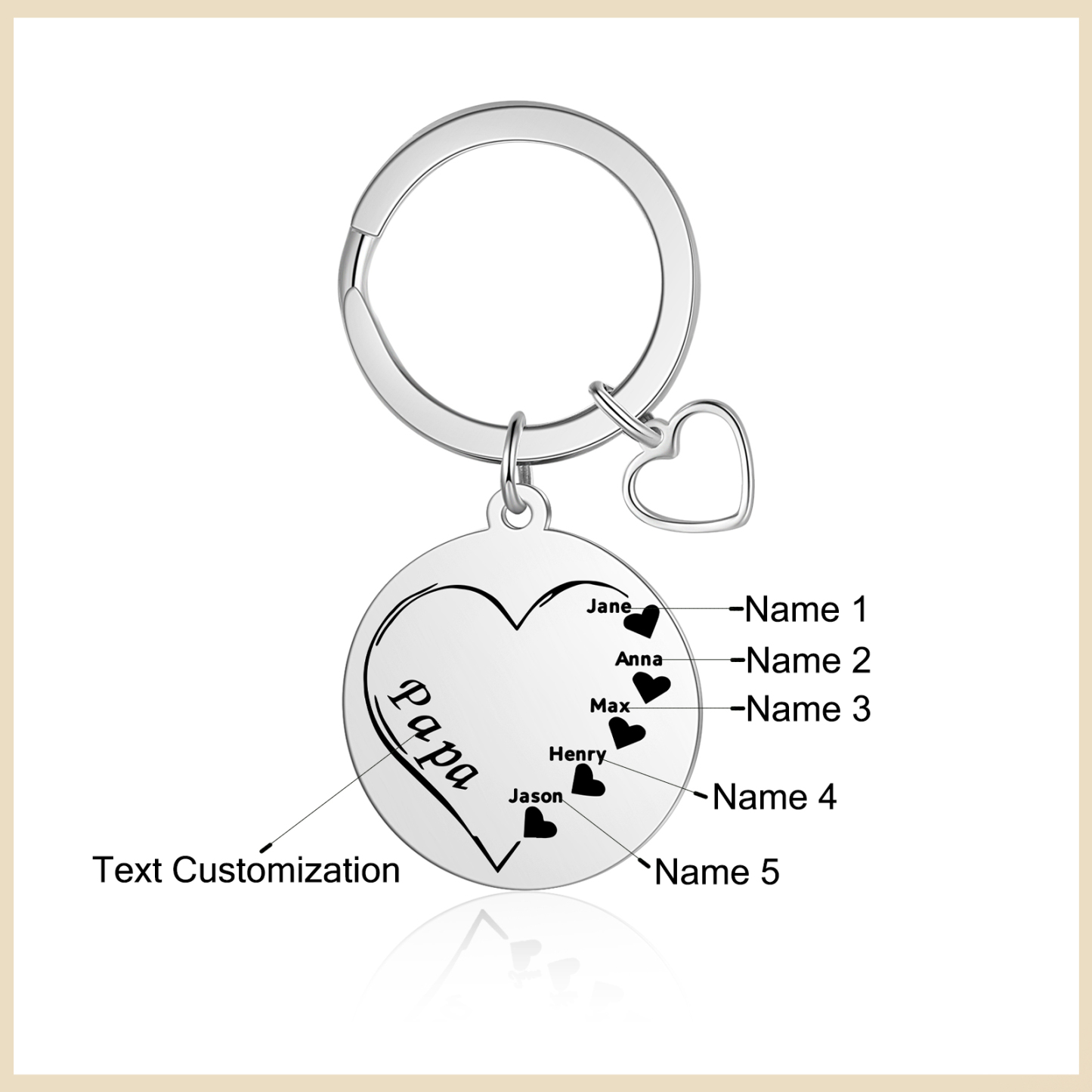 À Maman/Papa - Porte-Clés Cœur 5 Prénoms Personnalisés avec texte cadeau papa maman