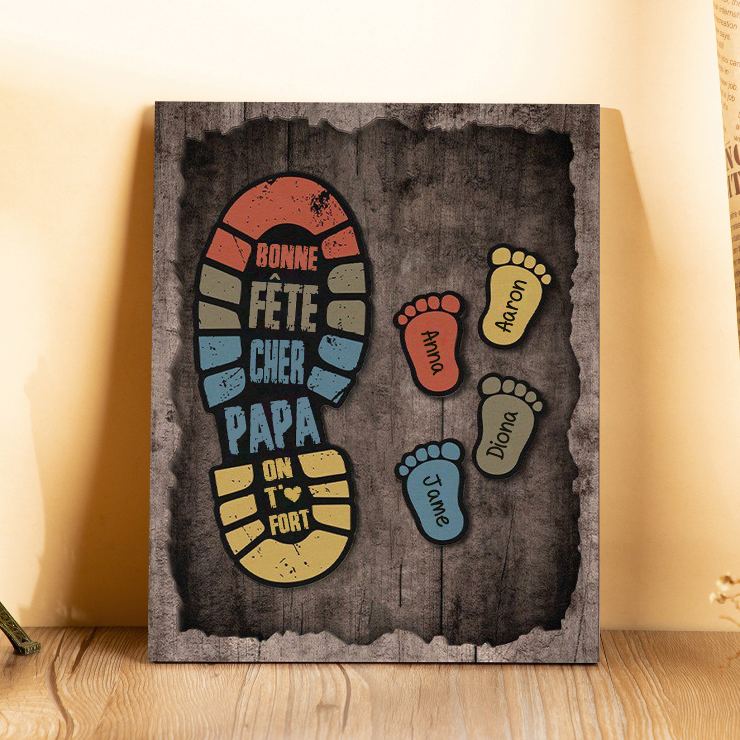 À Mon Papa-Cadre en Bois Pieds Bébé 4 Prénoms Personnalisés