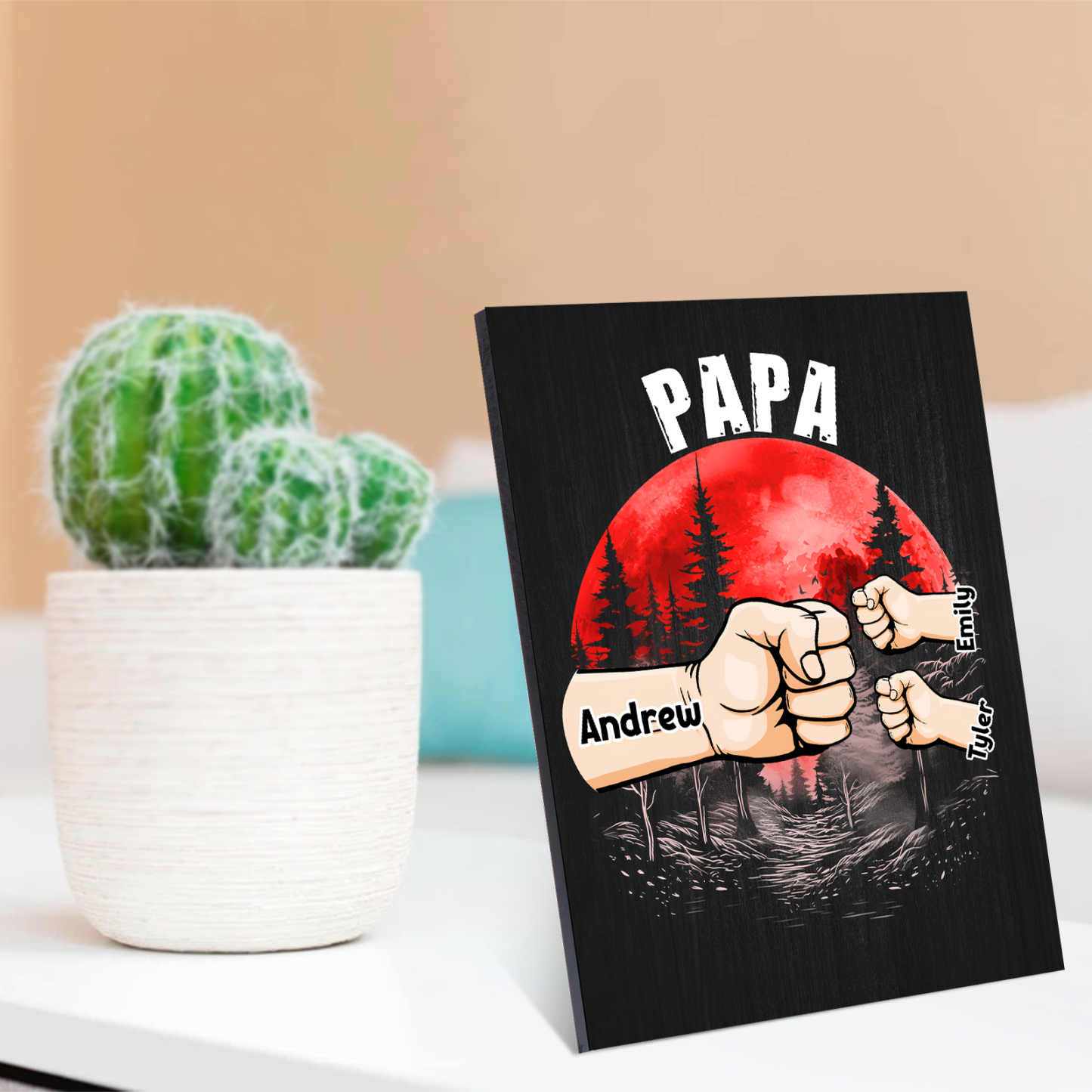 À Mon Papa/Papi-Cadre en Bois Poings 3 Prénoms Personnalisés avec Texte
