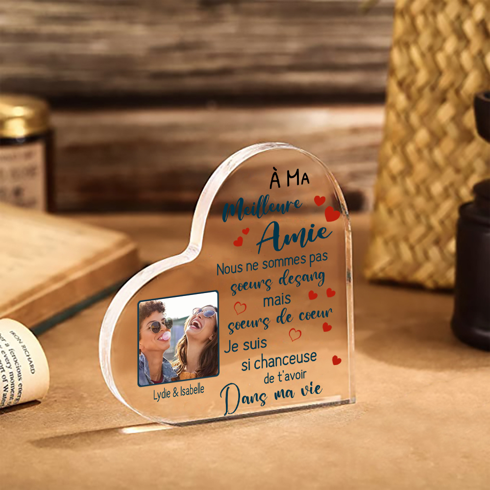 À Ma Meilleure Amie-Plaque Acrylique en Forme de Coeur Texte Personnalisé avec Photo | Jessemade
