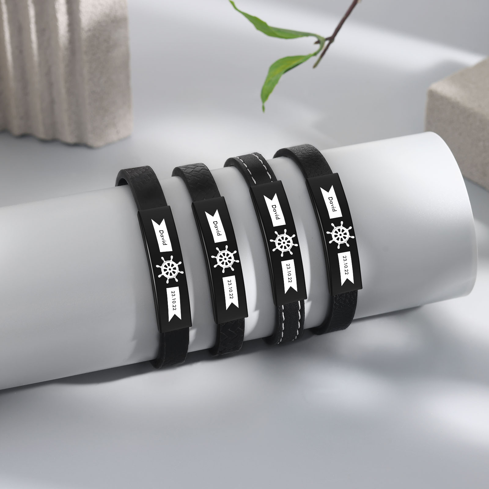 Bracelet Cuir 1 Prénom et Date Personnalisés pour Homme