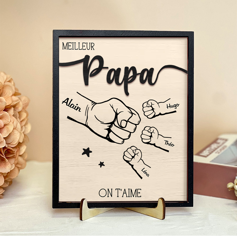 À mon Papa - Décoration en bois Poings 2-9 Prénoms Personnalisés Ornement pour Père