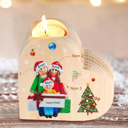 Bougeoir en Bois de Noël Poupée 3 Prénoms Personnalisés sans bougie