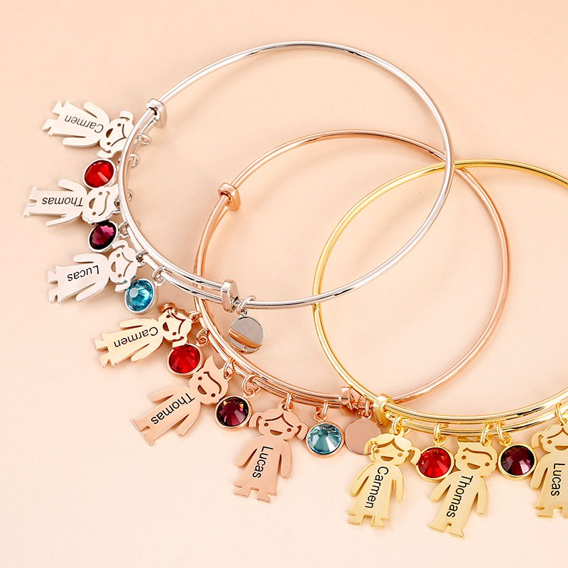 Bracelet Personnalisé pour Enfant avec 3 Noms et Pierres de Naissance | Cadeau Unique