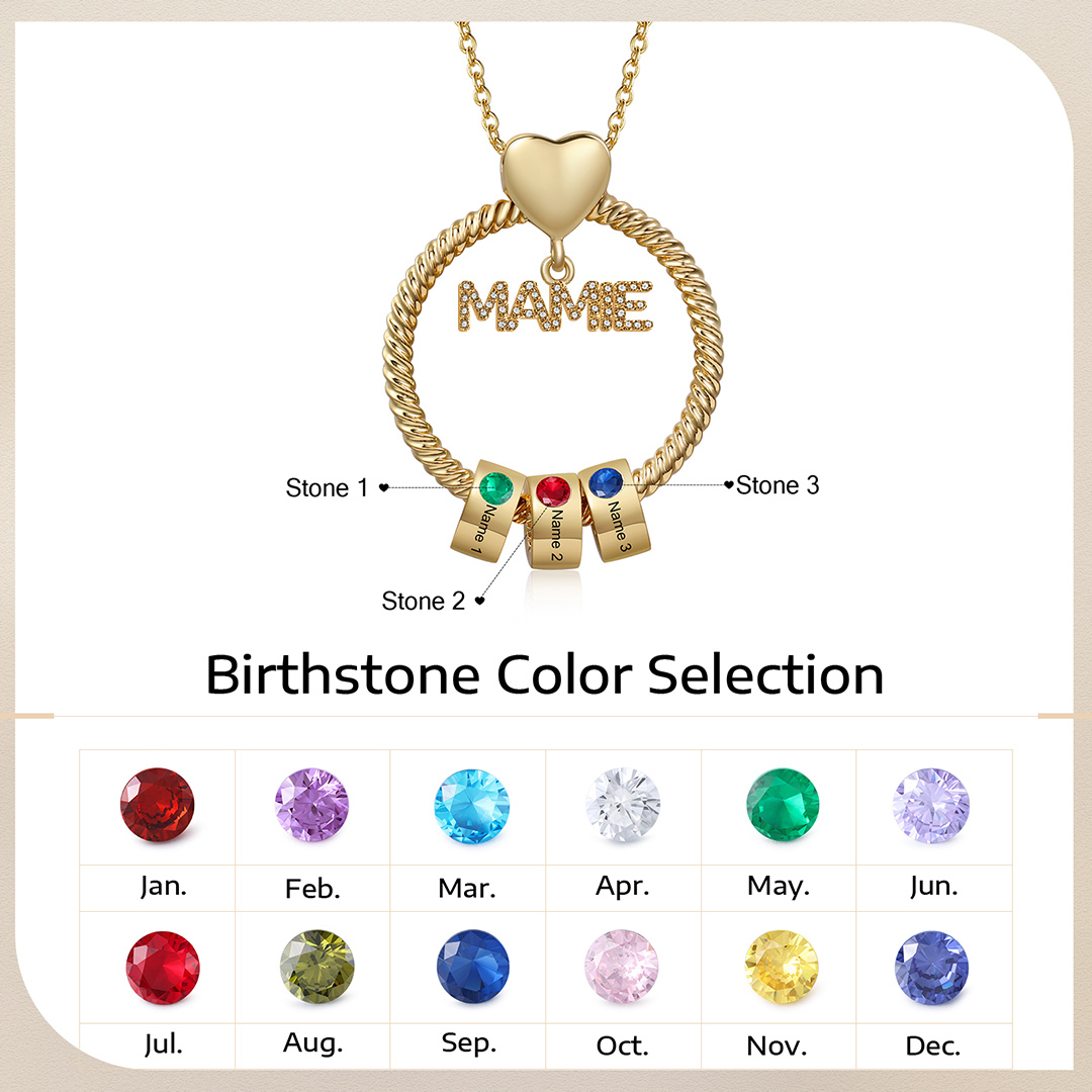 À ma Mamie - Collier Personnalisé 3 Prénoms et Pierre de naissance Or/Argent｜Jessemade