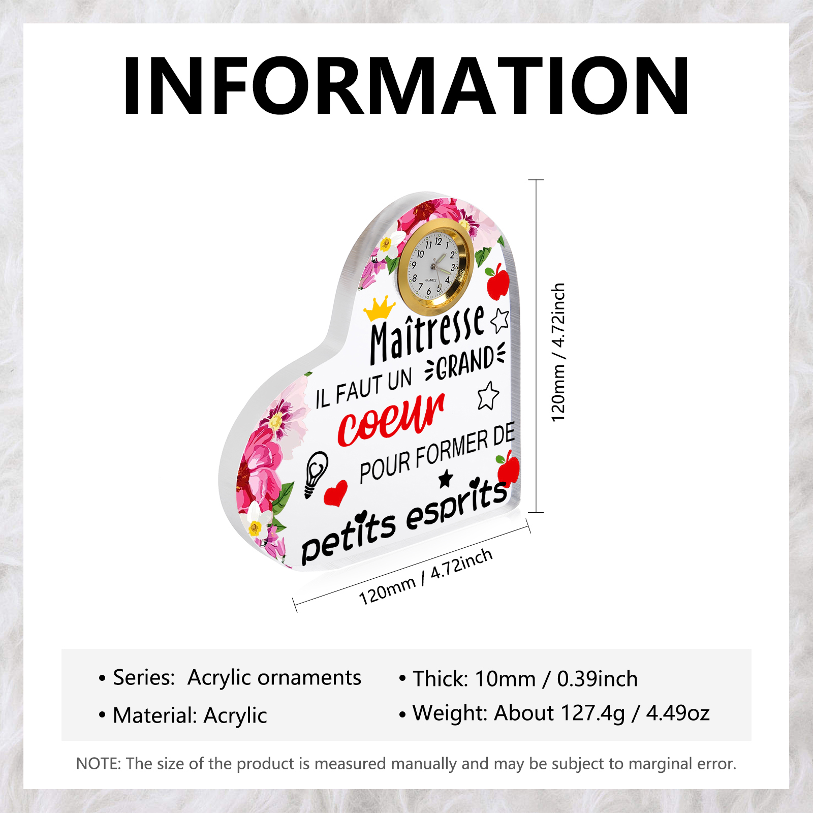 À Ma Maîtresse -Plaque Acrylique Coeur avec Horloge et Message Cadeau utile et touchant | Jessemade