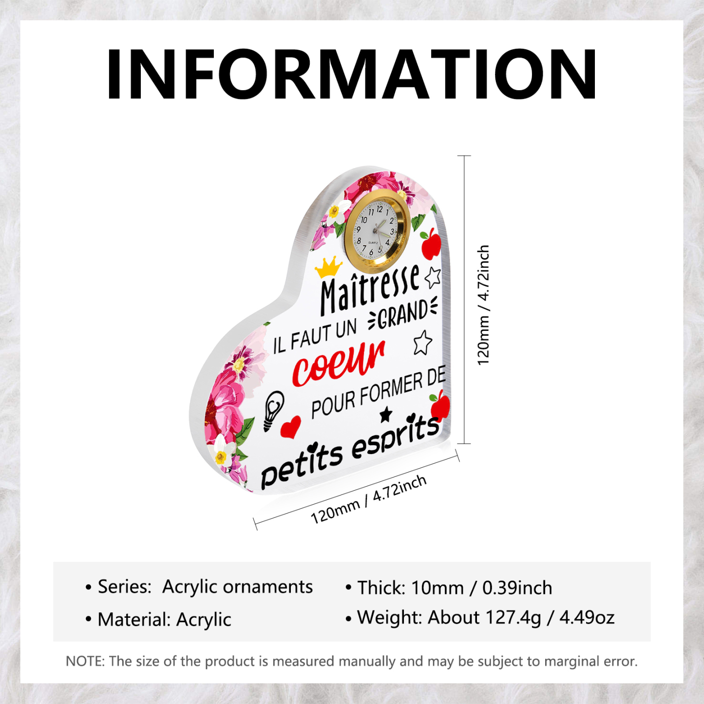 À Ma Maîtresse -Plaque Acrylique Coeur avec Horloge et Message Cadeau utile et touchant | Jessemade