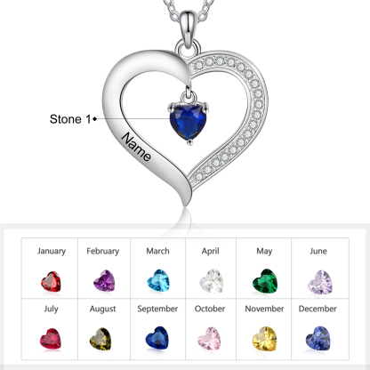 Collier 1 Prénom Personnalisé Pendentif Cœur avec 1 Pierre de Naissance