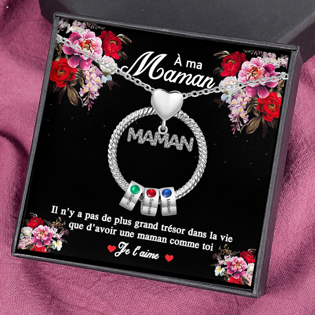 À ma Maman - Collier Pendentif 3 Prénoms Personnalisés avec Pierre de naissance|Jessemade