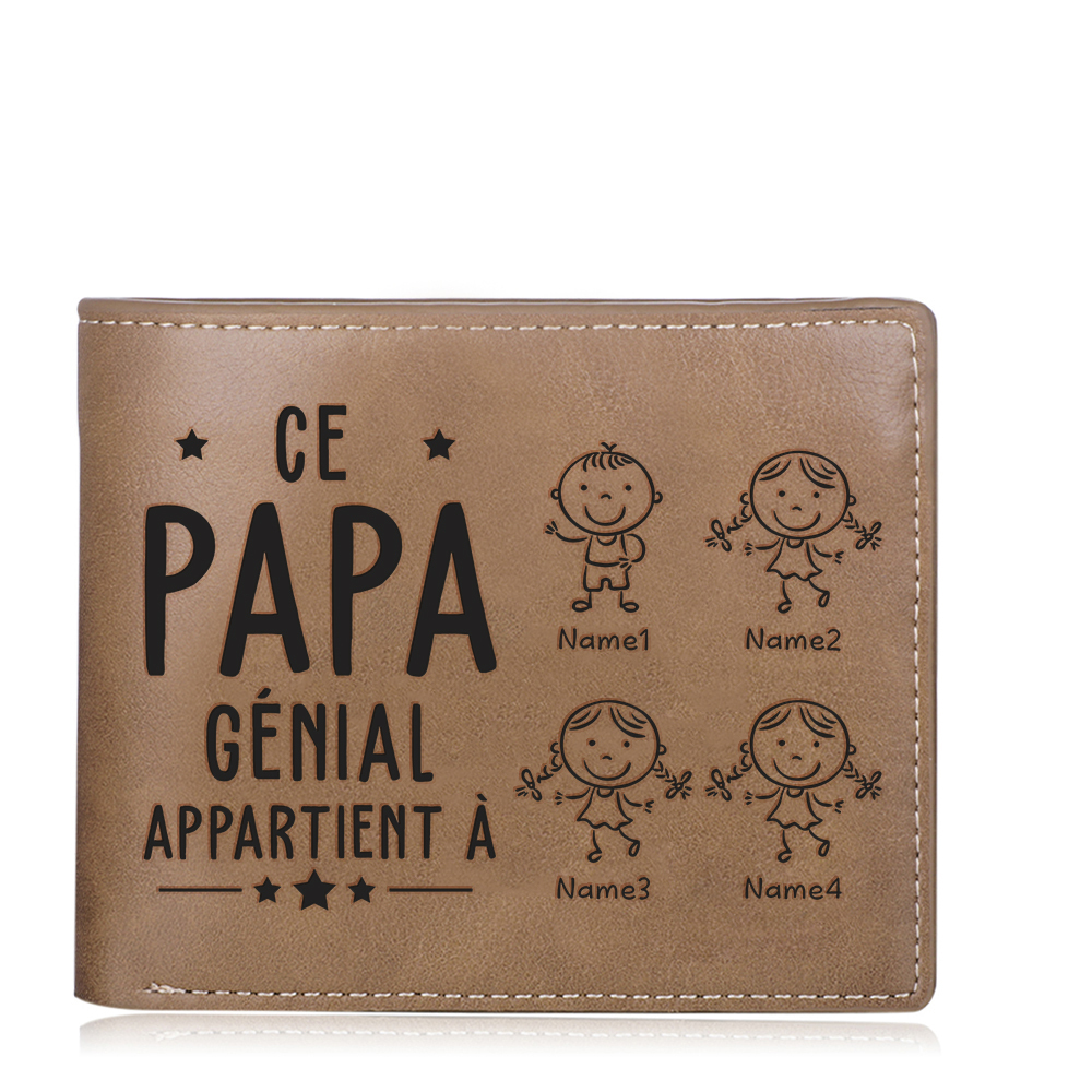 À Papa-Portefeuille 4 Prénoms Personnalisés avec 4 Enfants Classique Homme Porte-Monnaie Carte | Cadeau Fête des Pères | Jessemade