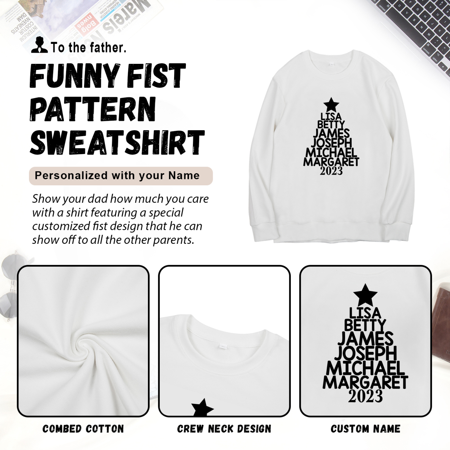 Sweat-Shirt de Noël 6 Prénoms Personnalisés avec Année