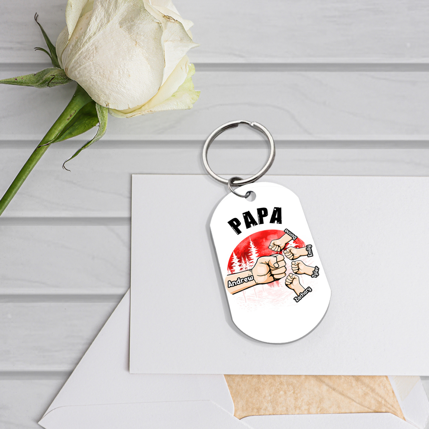 À Papa/Papi - Porte-Clés Poings 5 Prénoms Personnalisés