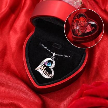 Collier Maman Personnalisé Cœur avec 1-5 Prénoms et Pierres de Naissance avec Coffret Rouge