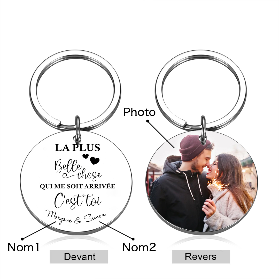 Porte-Clés 2 Prénoms et 1 Photo Personnalisés pour Couple