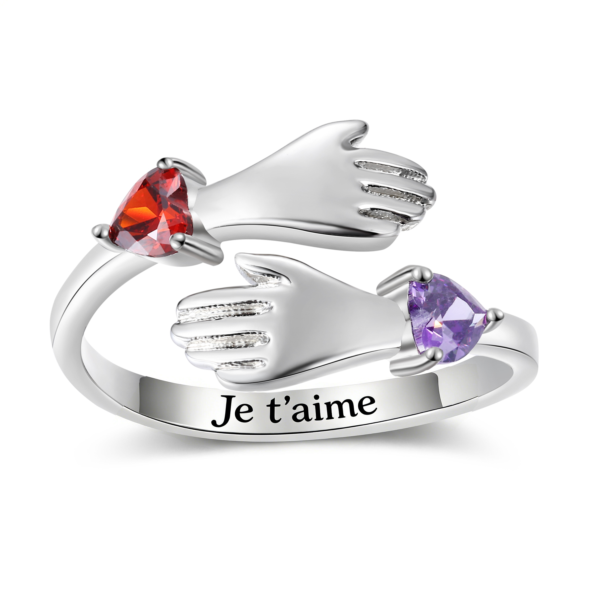 Bague mains enlacées pierres de naissance personnalisable Cadeau émouvant pour mamie mamie d’amour fête des grands‑mères Jessemade