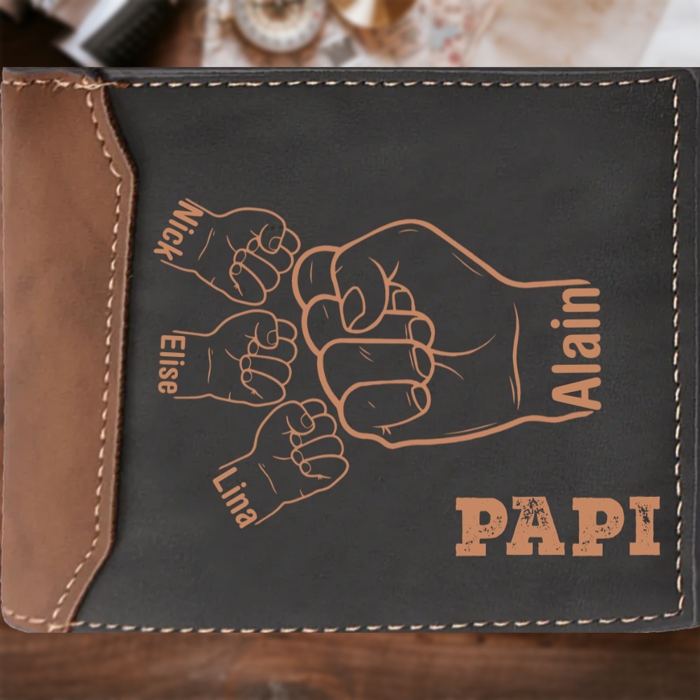 À mon Papi/Papa - Portefeuille Classique Poings 2-9 Prénoms Personnalisés Porte-Monnaie Carte