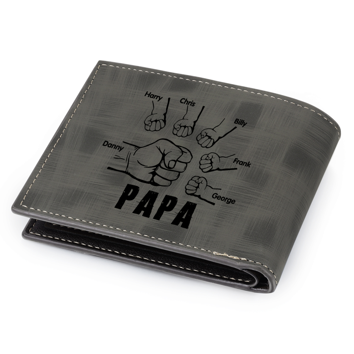 À mon Papa - Portefeuille Poings 6 Prénoms Personnalisés avec Photo Classique Homme Porte-Monnaie Carte