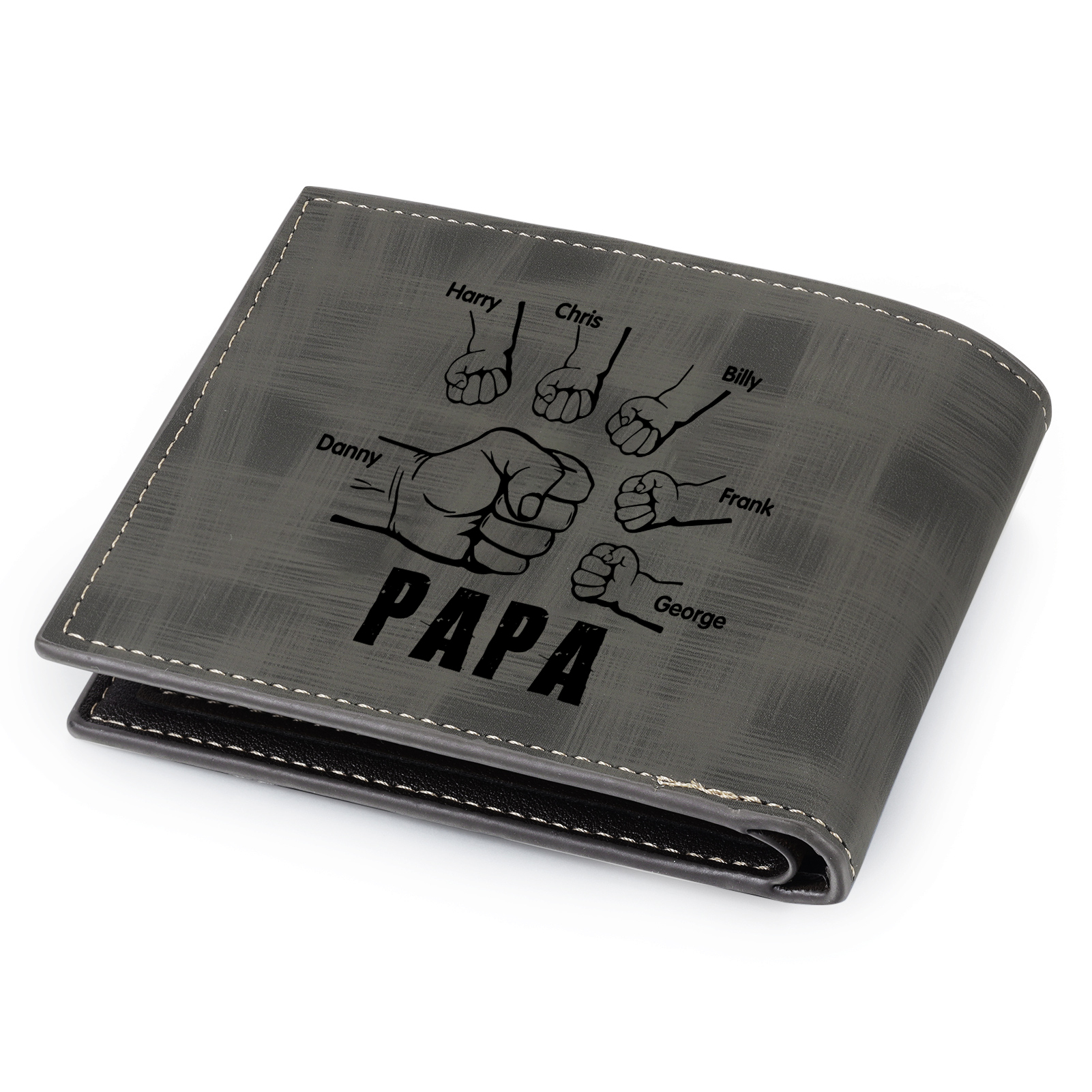 À mon Papa - Portefeuille Poings 6 Prénoms Personnalisés avec Photo Classique Homme Porte-Monnaie Carte