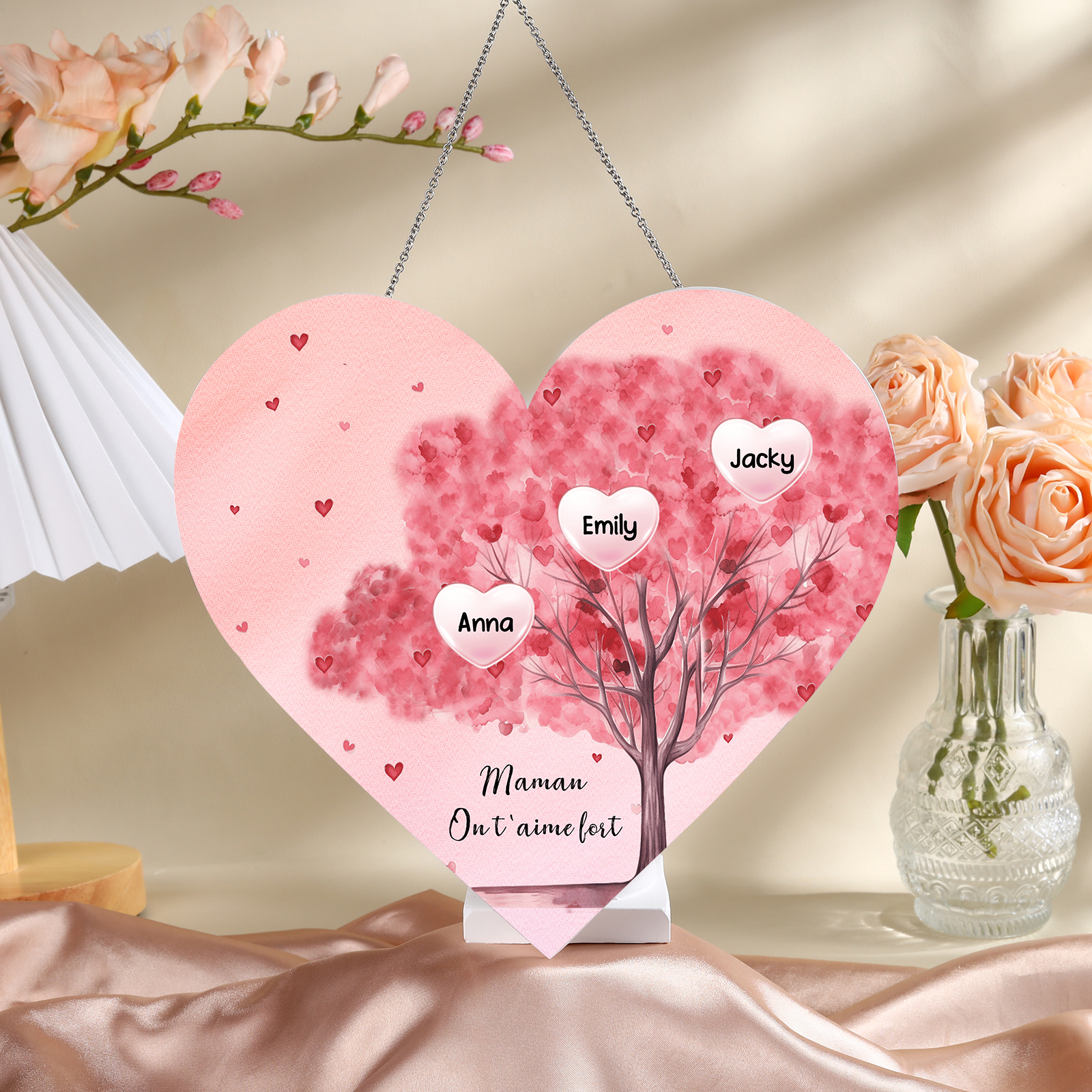 À Maman/Mamie - Veilleuse Cœur Arbre Décoration 3 Prénoms Personnalisés avec 1 Texte