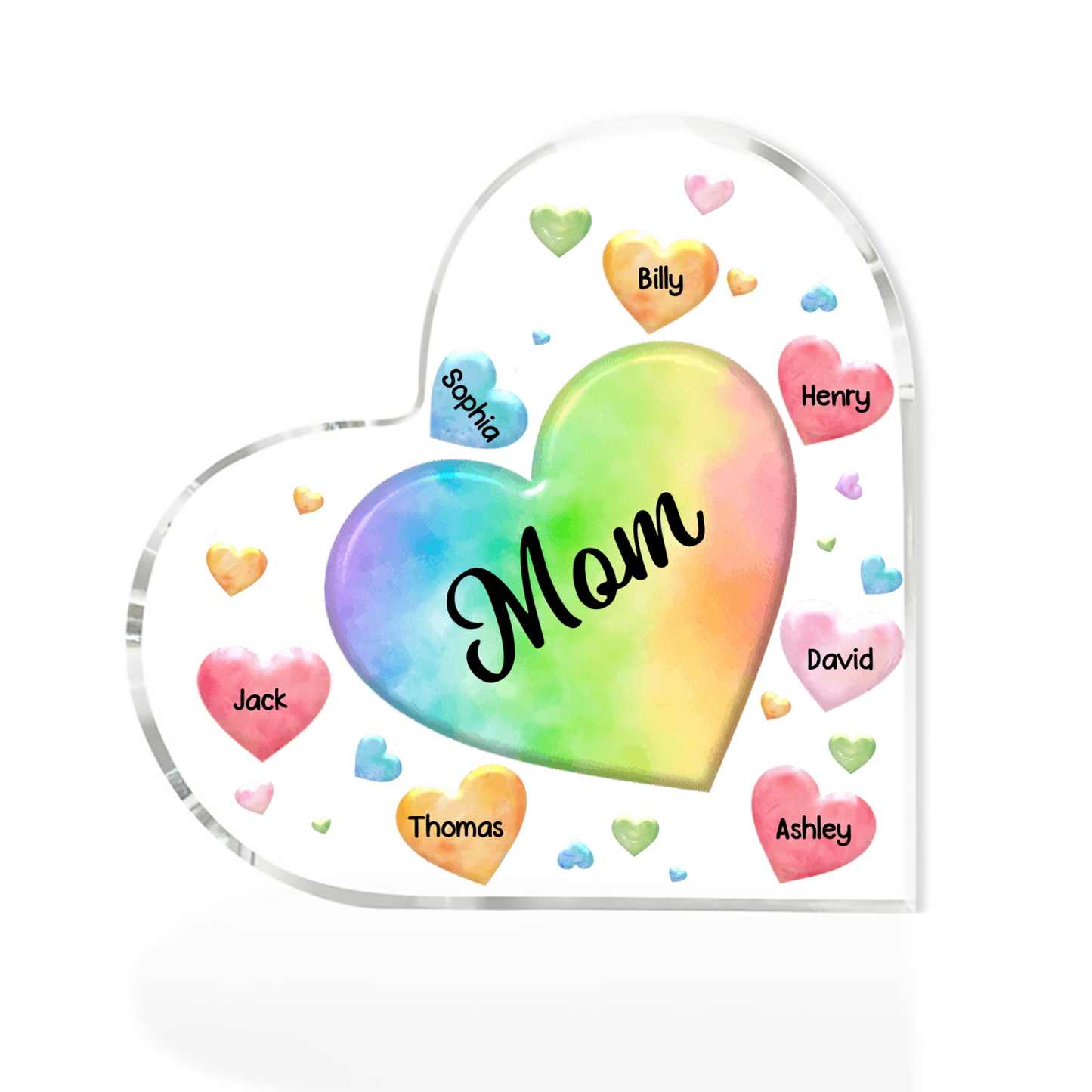 À ma Maman/Mamie - Plaque Acrylique en Forme de Cœur 7 Prénoms Personnalisés avec 1 Texte