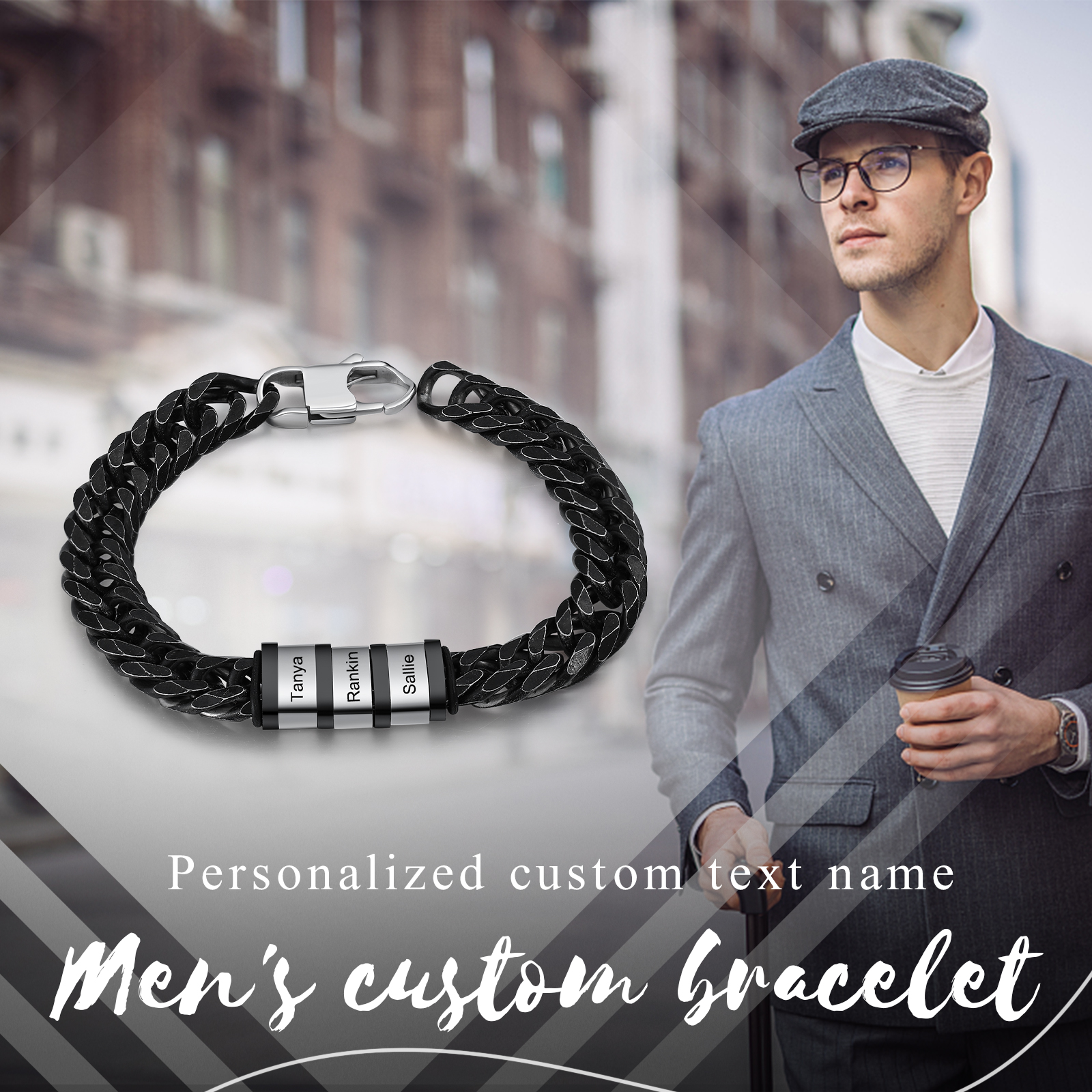 Bracelet Gourmette en acier inoxydable 3 Prénom Personnalisé Bracelet Homme | Cadeau Fête des Pères | Jessemade