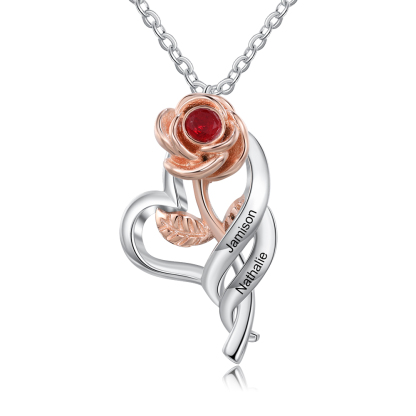 A ma precieuse maman - Collier 2 Prénom Personnalisé cœur rose