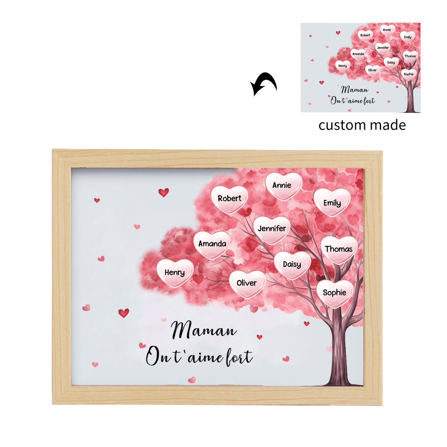Cadre Photo LED Arbre 10 Prénoms Personnalisés avec 1 Texte Décoration Famille