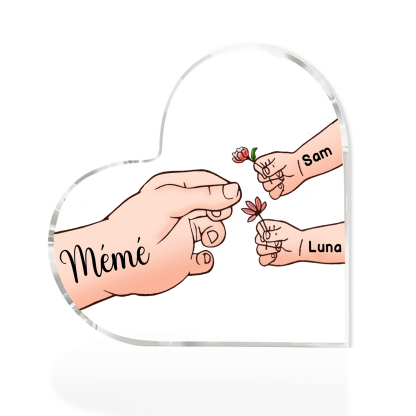 À ma Maman/Mamie - Plaque Acrylique Mains et Enfants en Forme de Cœur 3 Prénoms Personnalisés