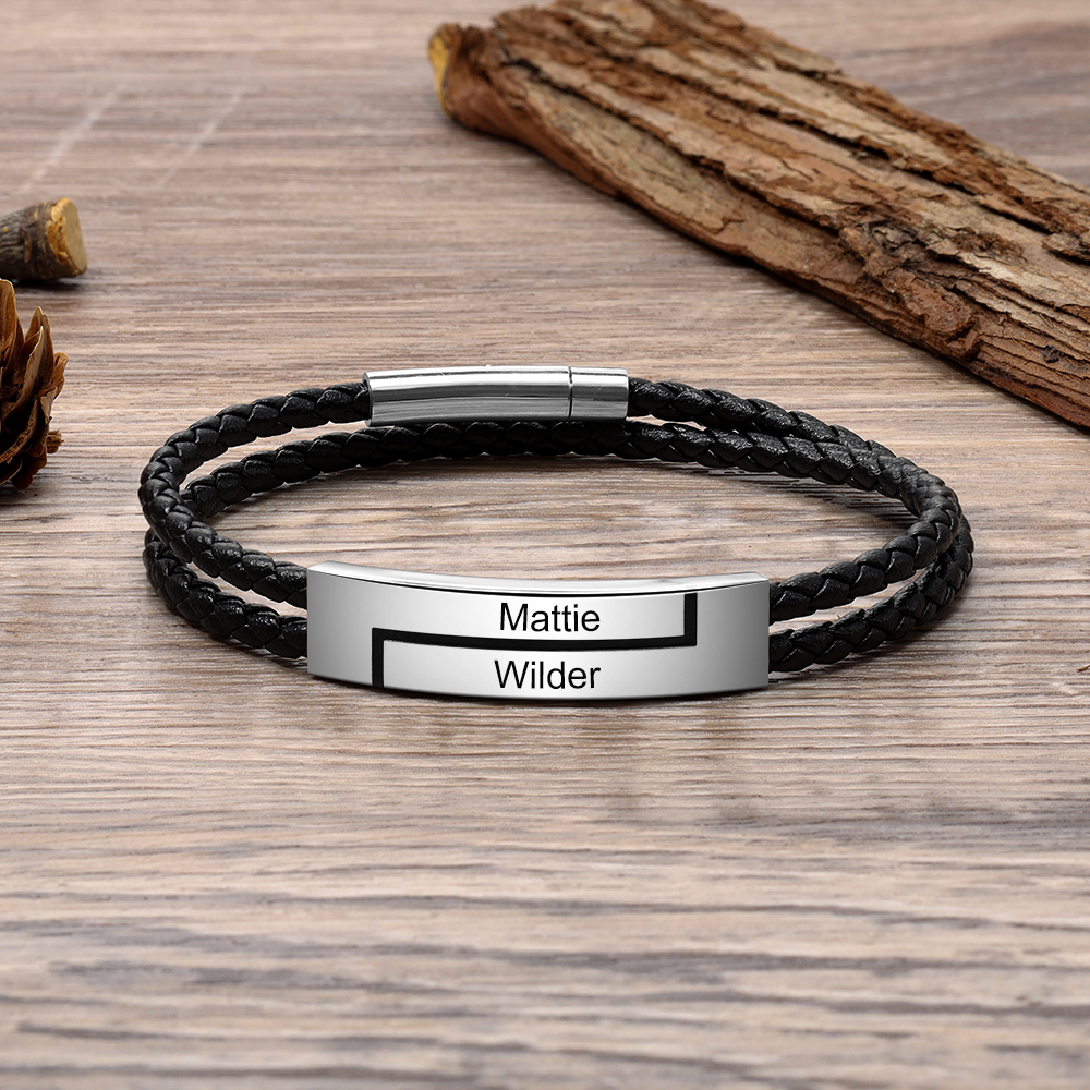 Bracelet Homme en cuir 2 Prénoms Personnalisé Bracelet Prénom｜Jessemade