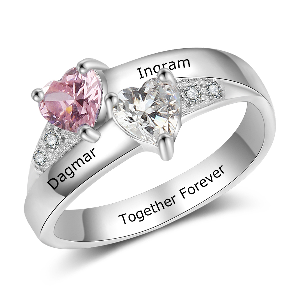 Bague 2 Prénom Personnalisé avec Pierre de Naissance