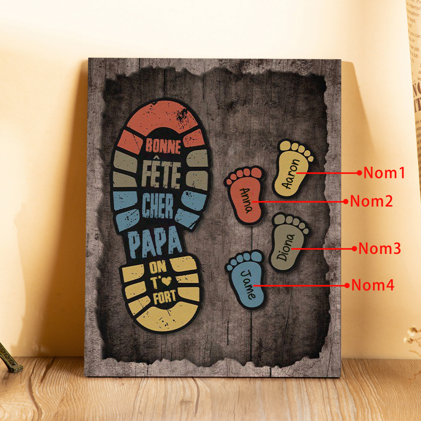 À Mon Papa-Cadre en Bois Pieds Bébé 4 Prénoms Personnalisés