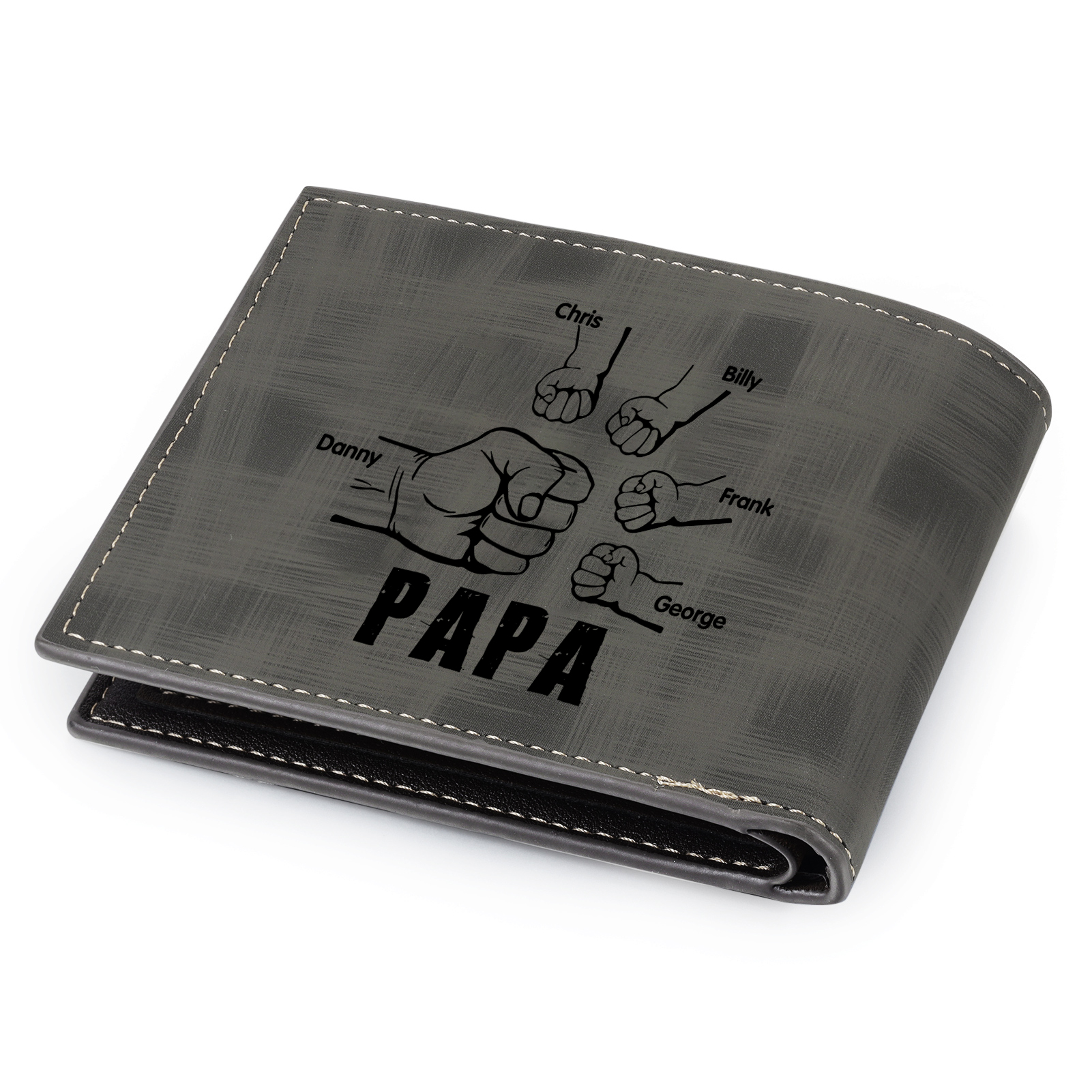 À mon Papa - Portefeuille Poings 5 Prénoms Personnalisés avec Photo Classique Homme Porte-Monnaie Carte