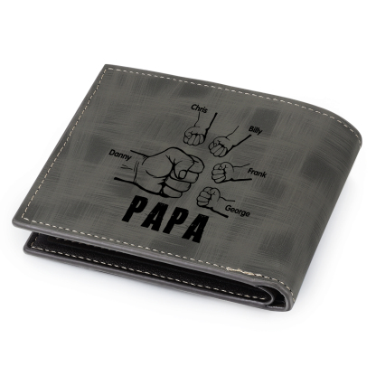 À mon Papa - Portefeuille Poings 5 Prénoms Personnalisés avec Photo Classique Homme Porte-Monnaie Carte