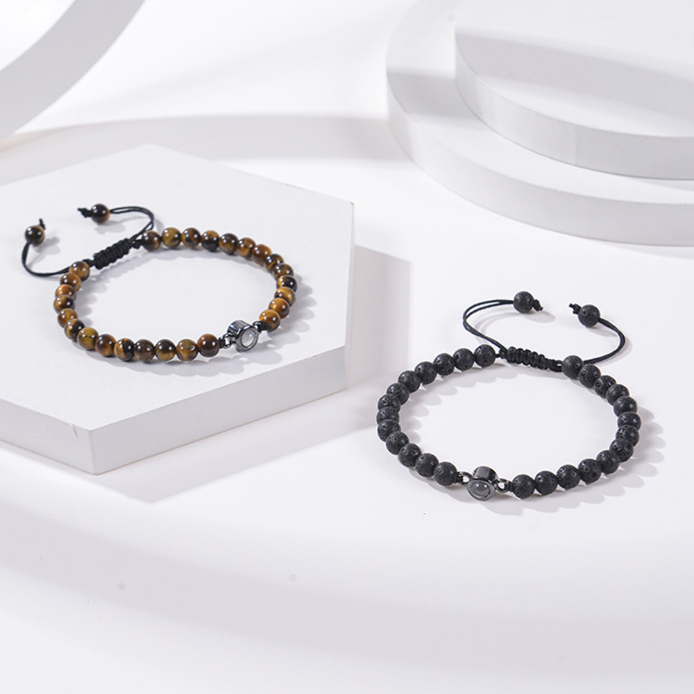 À mon Homme - Bracelet Projection de Pierre d'œil de Tigre avec Photo Personnalisée