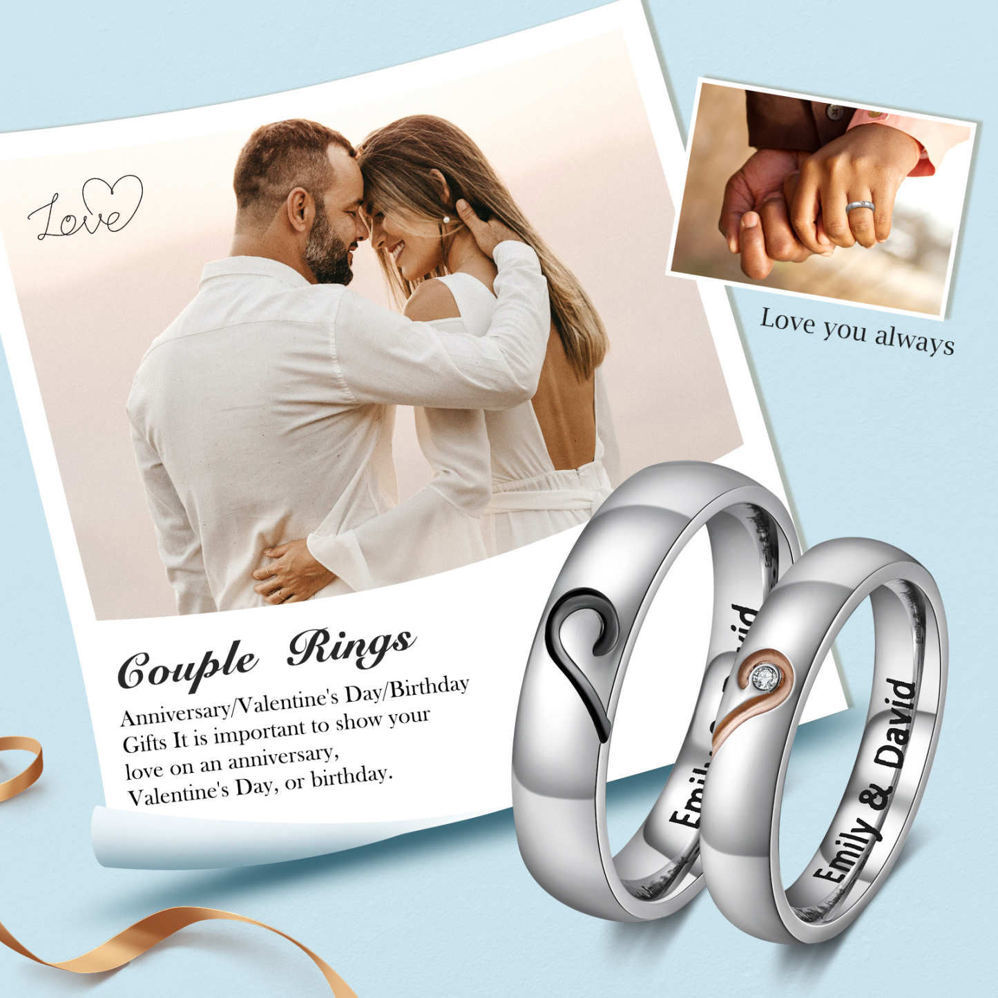 Bague Couple 2 Prénoms Personnalisés Alliance Bague Homme