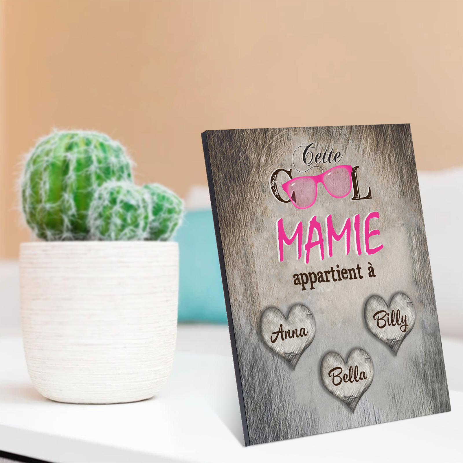 À ma Mamie - Cadre en Bois 3 Prénoms Personnalisés cadeau pour Mamie