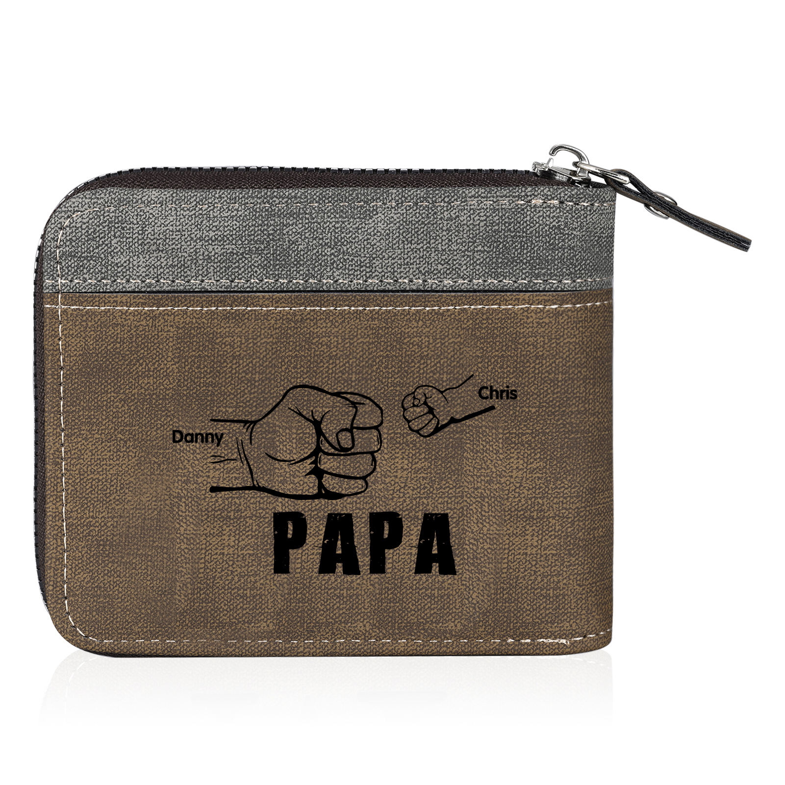 À mon Papa - Portefeuille Poings 2 Prénoms Personnalisés avec Photo Classique Homme Porte-Monnaie Carte