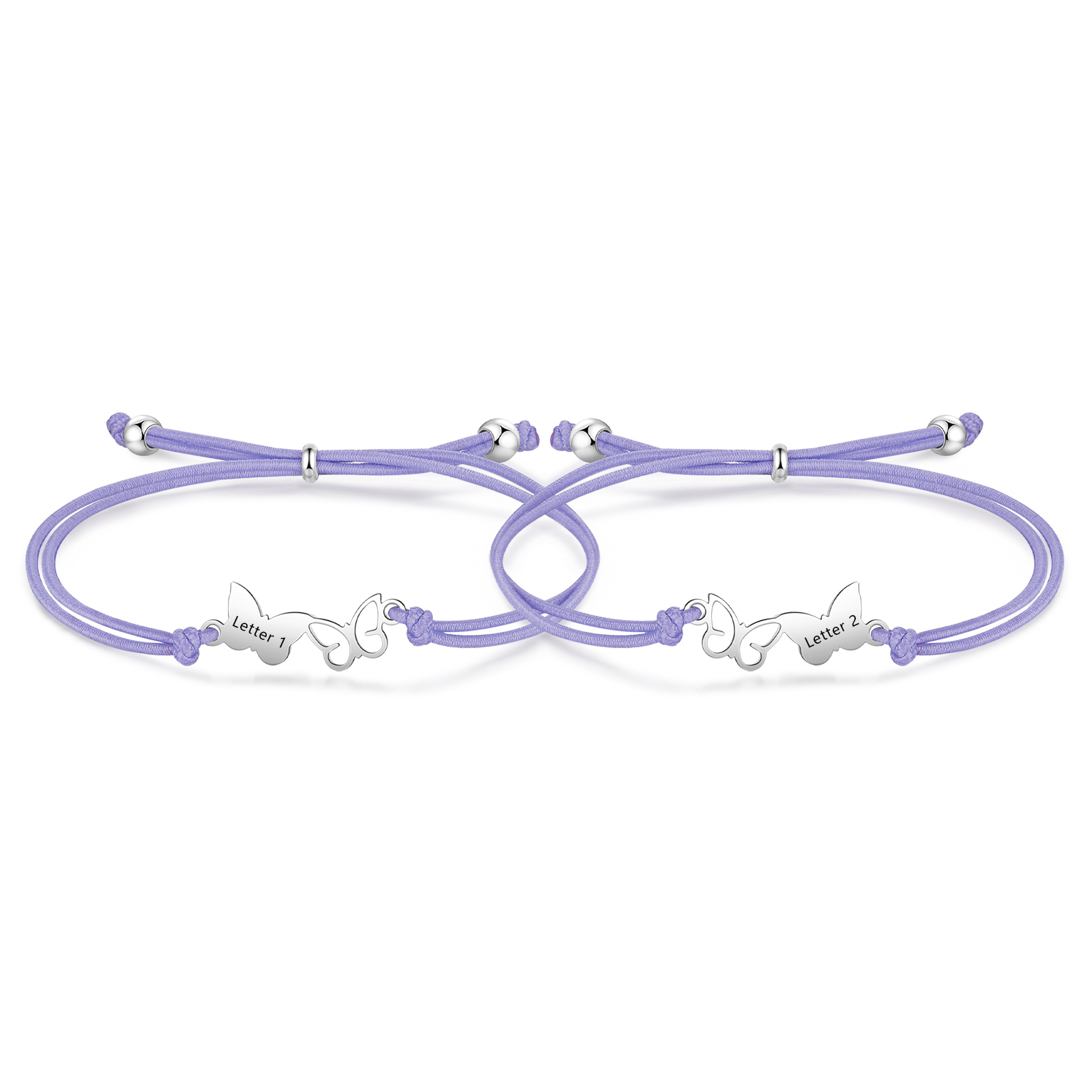 2PCS Ensemble de Bracelets Papillons 2 Lettres Personnalisées Corde élastiques - Cadeau Rentrée Scolaire