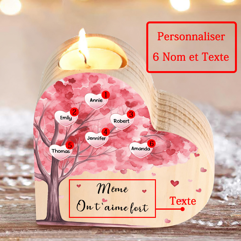 À Ma Maman/Mamie - Bougeoir en Bois Arbre 6 Prénoms et 1 Texte Personnalisés pour Famille sans bougie