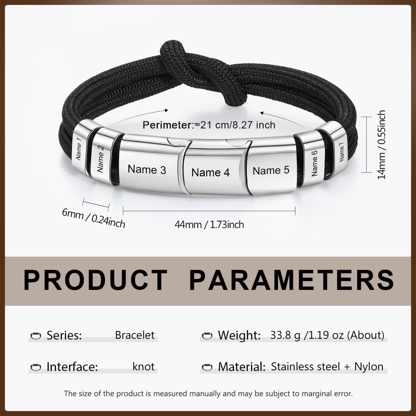 Bracelet Nœud 7 Prénoms Personnalisés pour Hommes