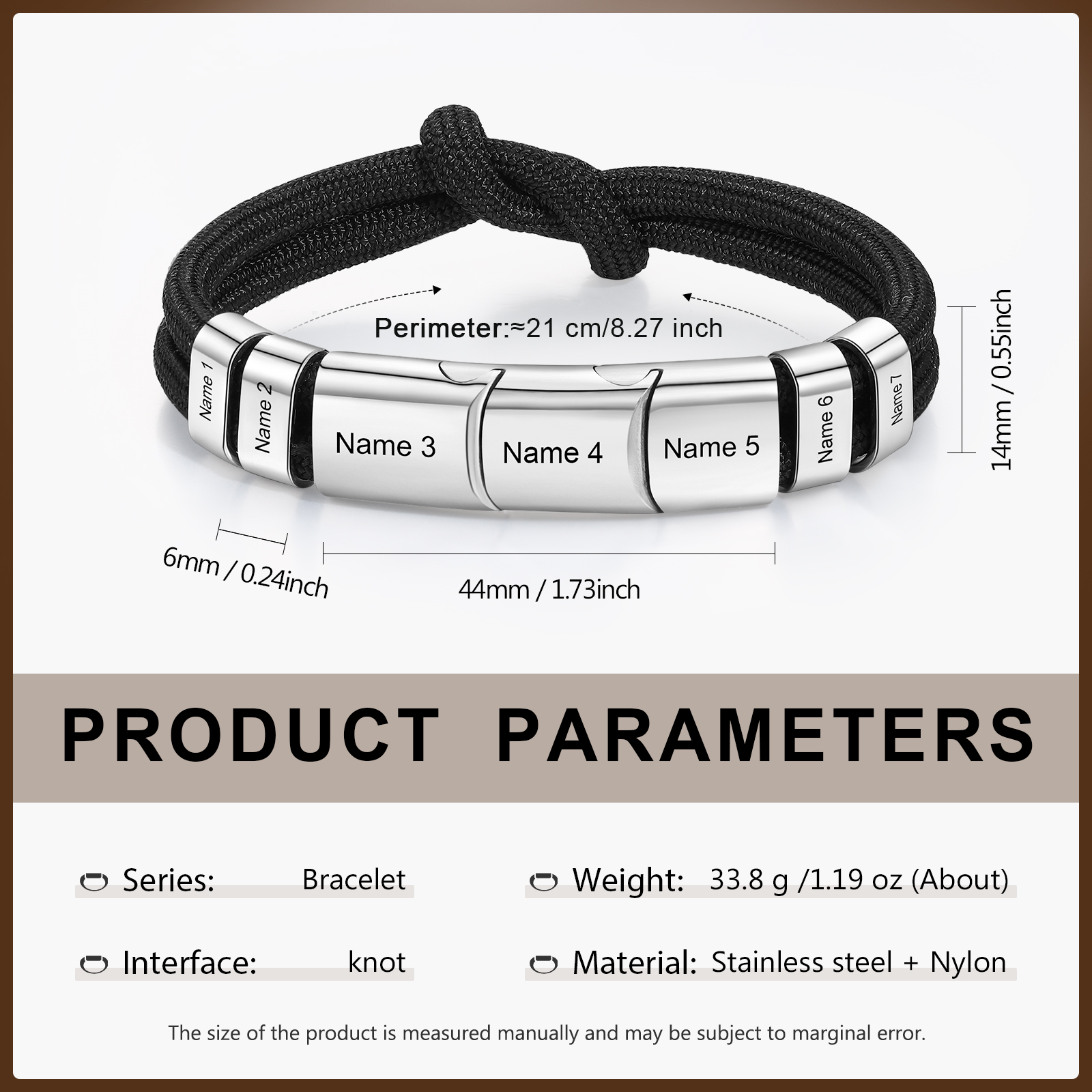 Bracelet Nœud 7 Prénoms Personnalisés pour Hommes