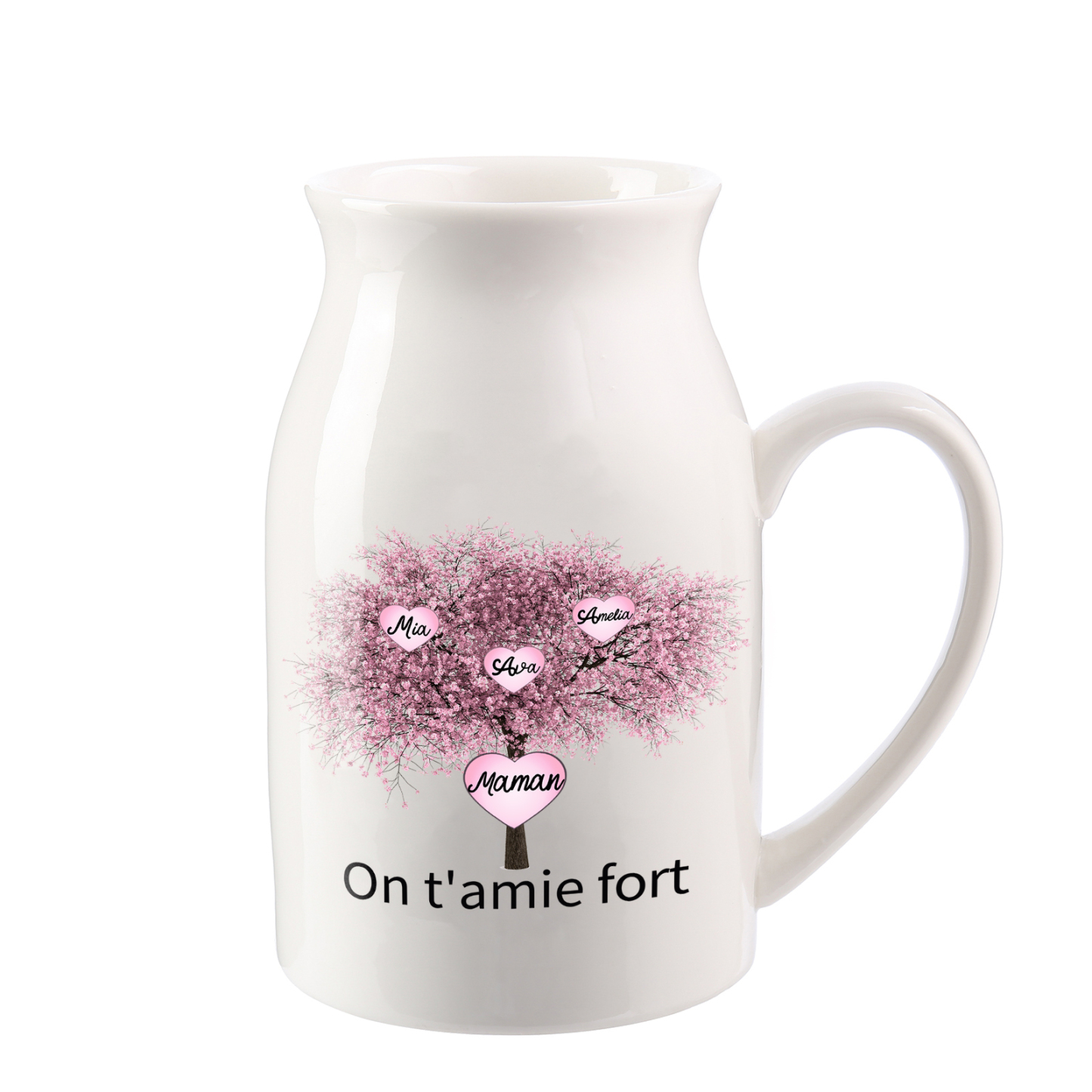Vase à Fleurs Arbre 3 Prénoms Personnalisés avec 2 Textes Décoration de la Maison