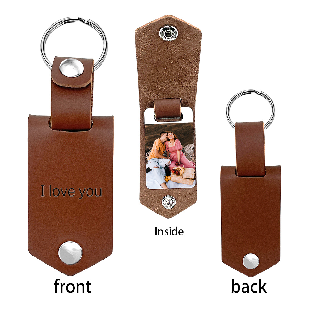 Porte-Clés Cuir Texte et Photo Personnalisées pour Couple