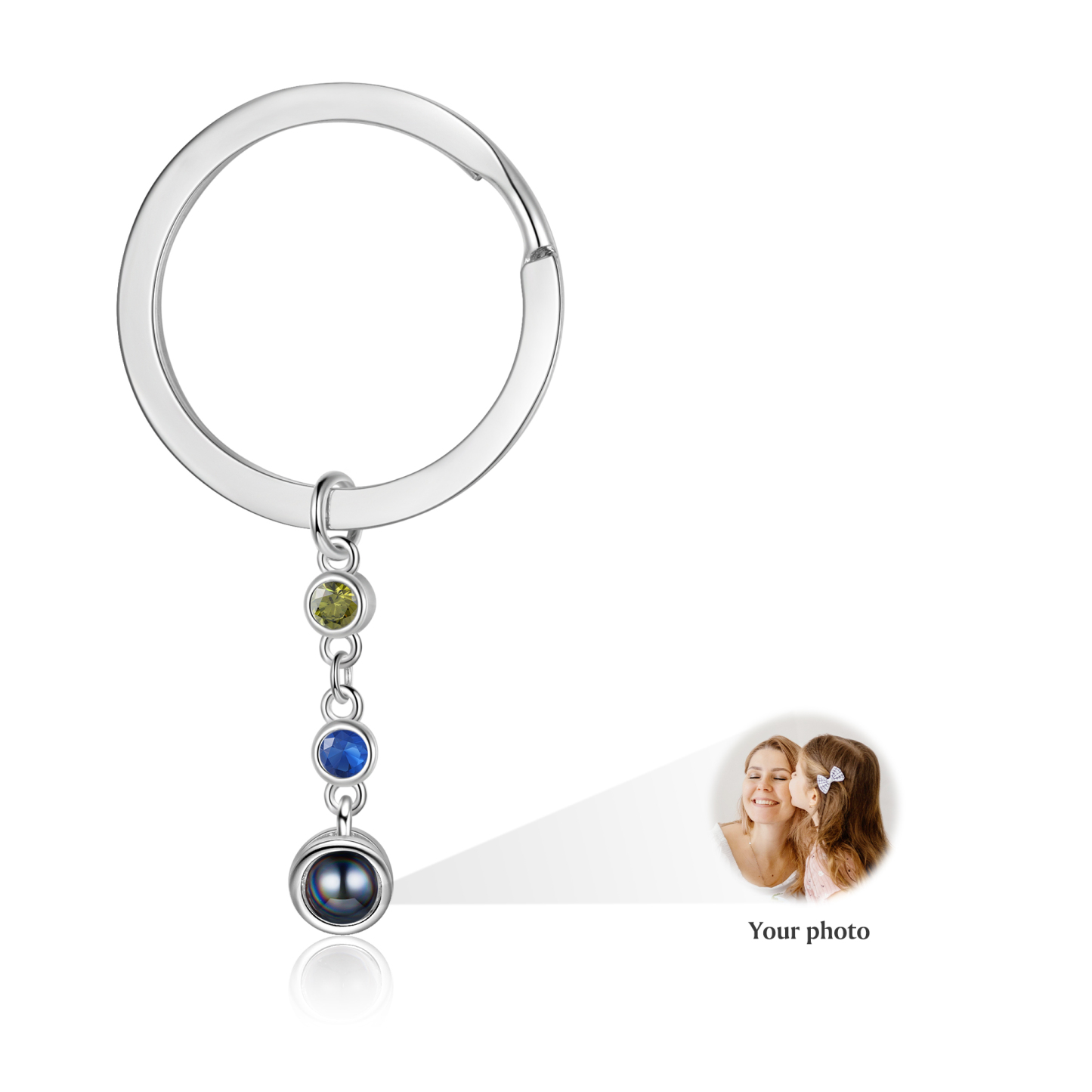 Porte-Clés de Projection Photo Personnalisée 2 Pierres de Naissance | Jessemade
