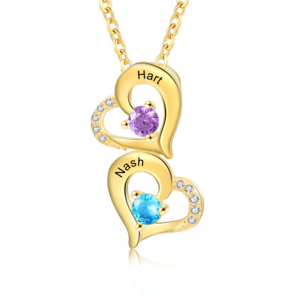 Collier Coeur 2 Prénoms Personnalisés avec Pierre de naissance Or/Or Rose pour Femmes｜Jessemade