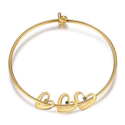 Bracelet jonc 3 prénom Pendentifs Personnalisé Coeur avec 3 Pierre de Naissance