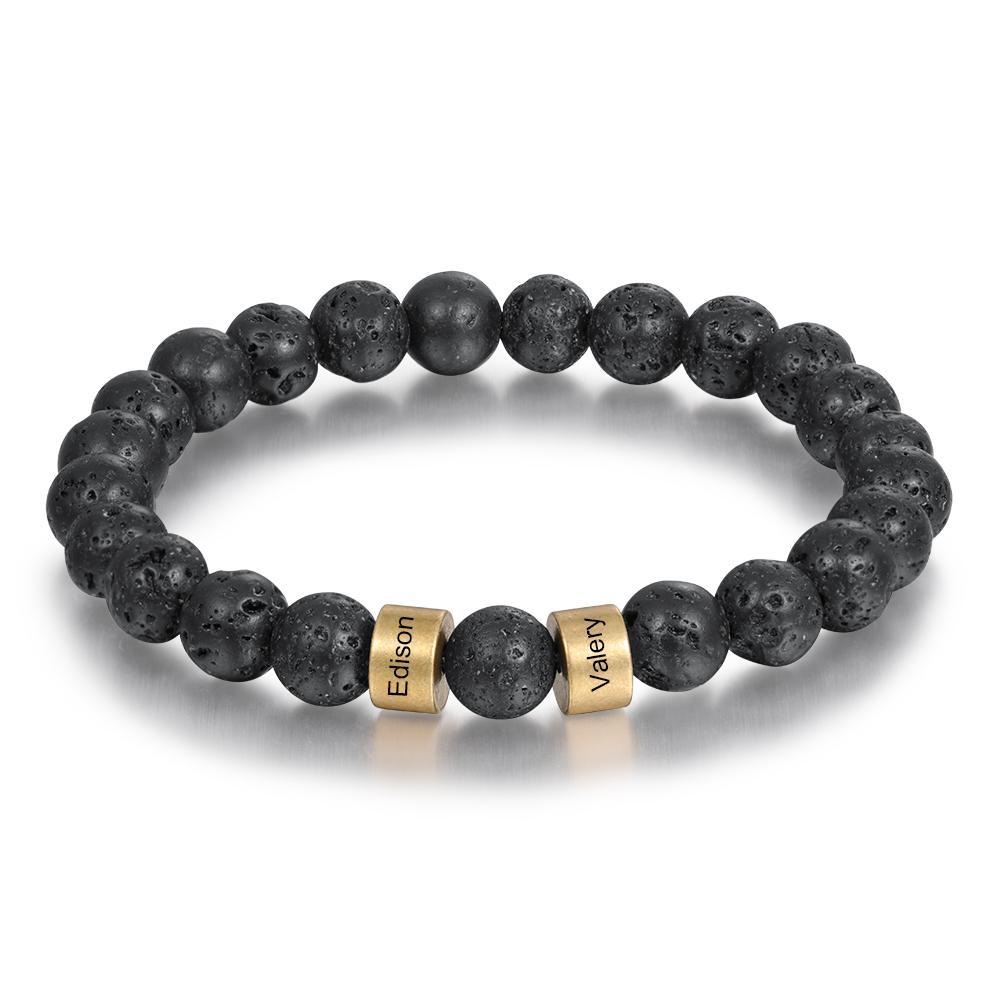 Bracelet 2 Prénom Personnalisé Bracelet Prénom Pierre de lave Noir｜Jessemade
