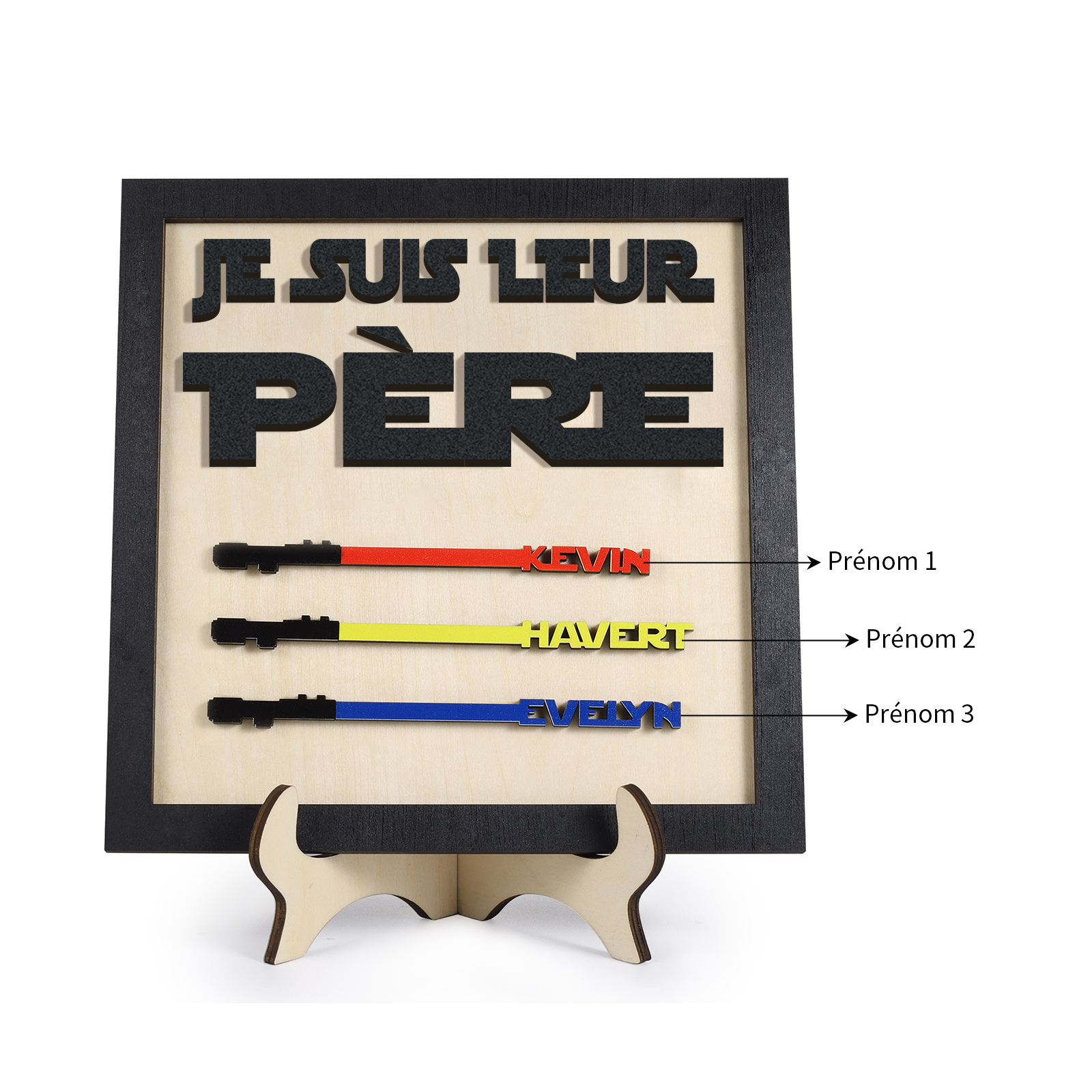 À mon Papa - Décoration en bois 3 Prénoms Personnalisés Ornement pour Père