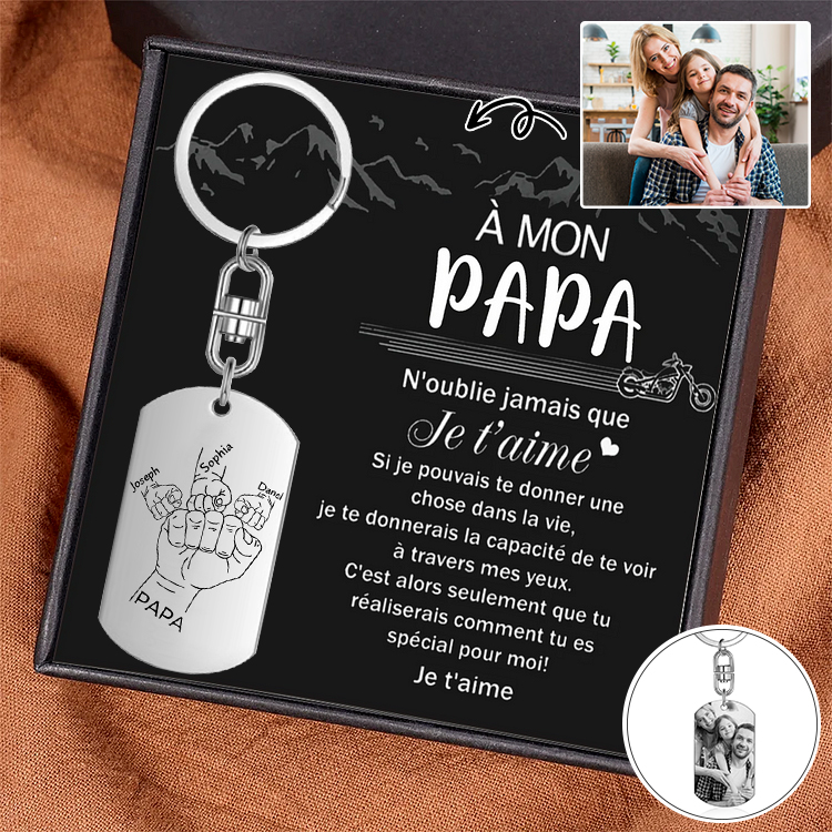 À mon Papa - Porte-Clés Poings 4 Prénoms Personnalisés avec Photo